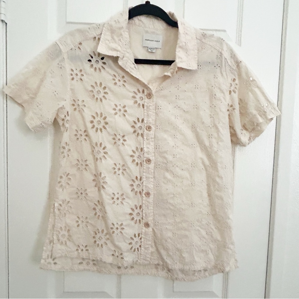 American Eagle Outfitters Beige Eyelet Shirt